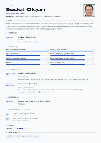 Satış Pazarlama CV Örnekleri cv indir